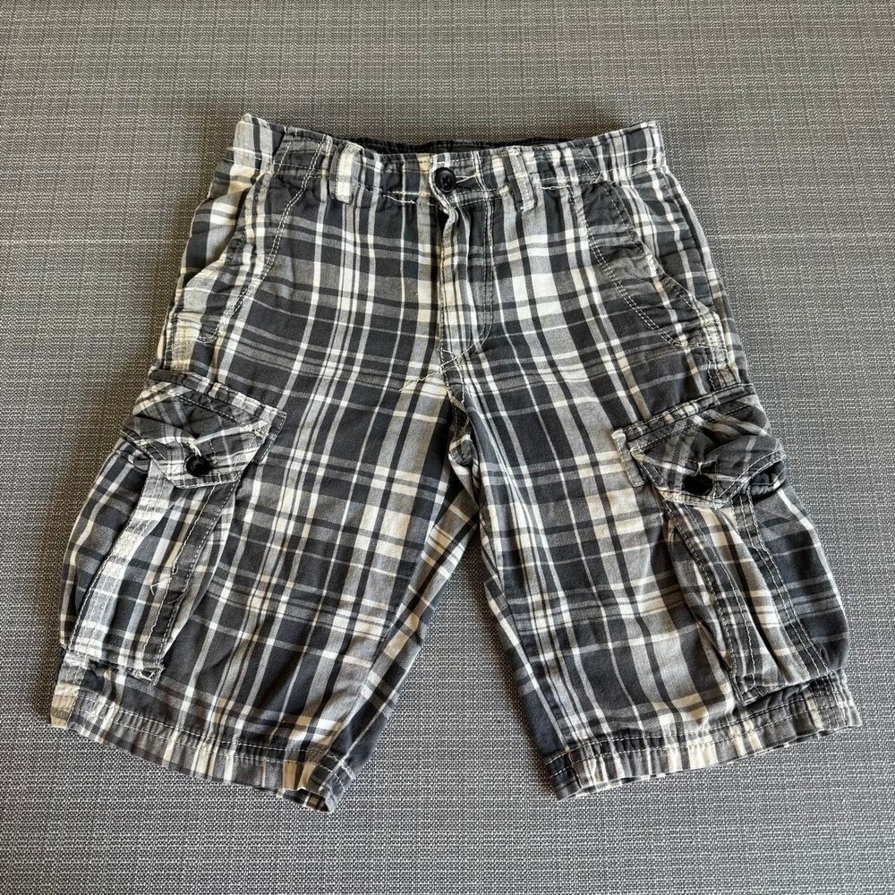 Union 1633 Gray & White Plaid Cotton Cargo Shorts Men's Size 30